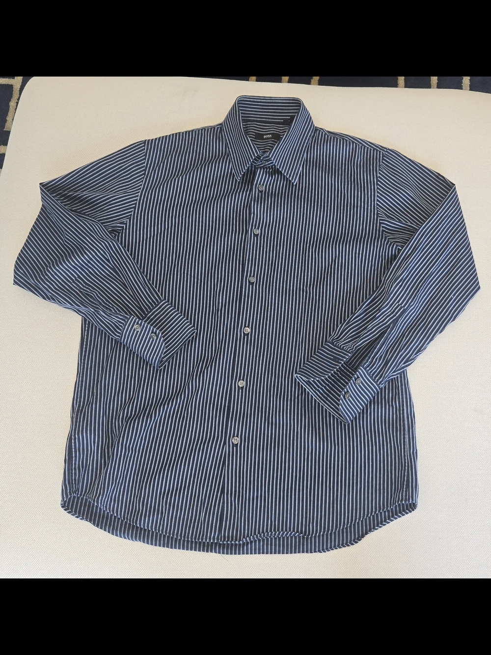 Boss by Hugo Boss Men's Blue Striped Button-Down Shirt 16.5 32/33